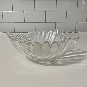 VTG Glass Shell Shaped Footed Bowl Scalloped Edge Fan Shaped